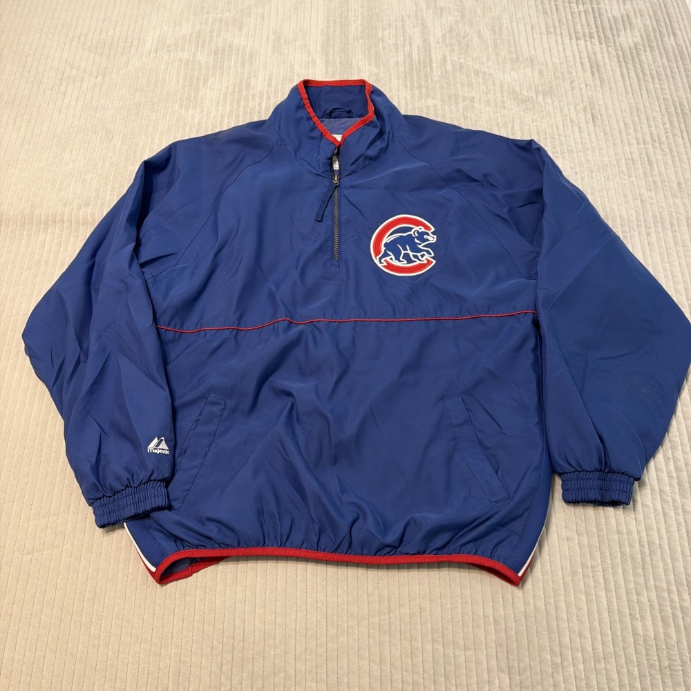 Chicago Cubs Long Sleeve 1/4 Zip Pullover by Majestic Size Large Blue
